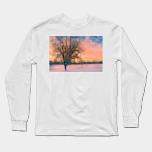 Pastel tree winter landscape Long Sleeve T-Shirt